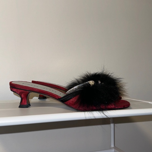 Marc Jacobs red fur sandal mules kitten heel - Picture 3 of 10